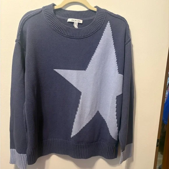 Peace Love World Blue Sweater with White Star - Picture 2 of 4